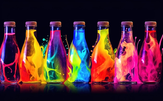 The paint swirls in the water Colorful smoke in a glass jar