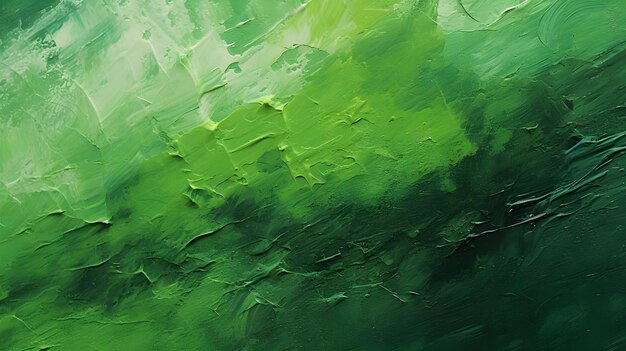 Photo paint texture in green colors with visible brush strokes artistic background on a concrete wall