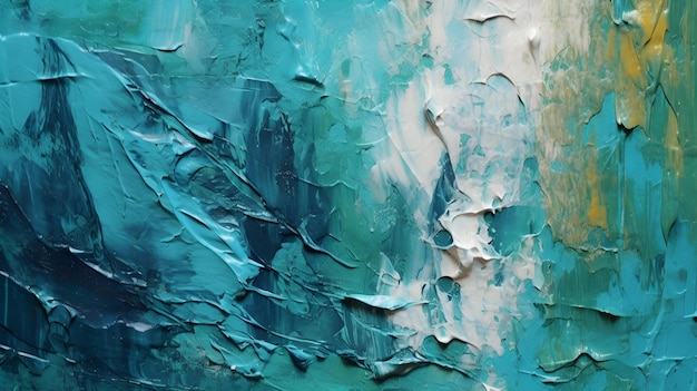 Photo paint texture in turquoise colors with visible brush strokes artistic background on a concrete wall