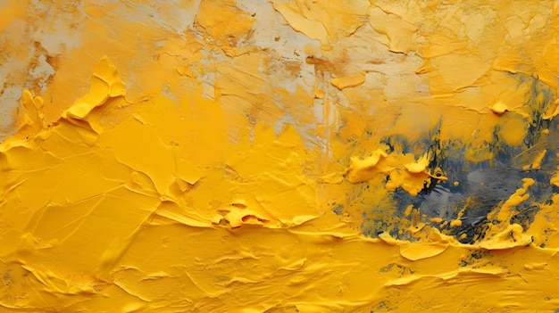 Paint texture in yellow colors with visible brush strokes artistic background on a concrete wall