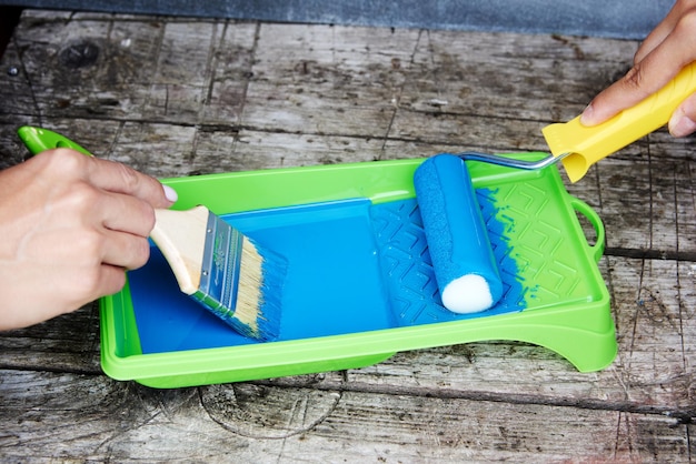 Paint tray is used by house painters with roller and brush