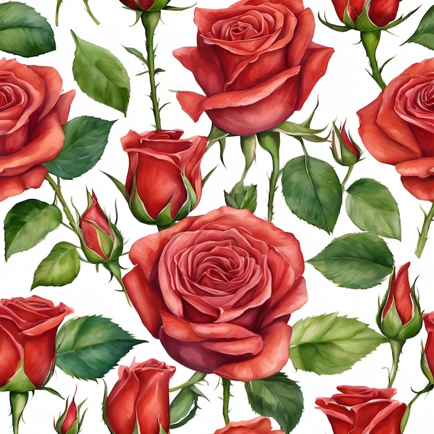 Paint a watercolor portrait of a red rose capturing the subtle variations in hue and tone