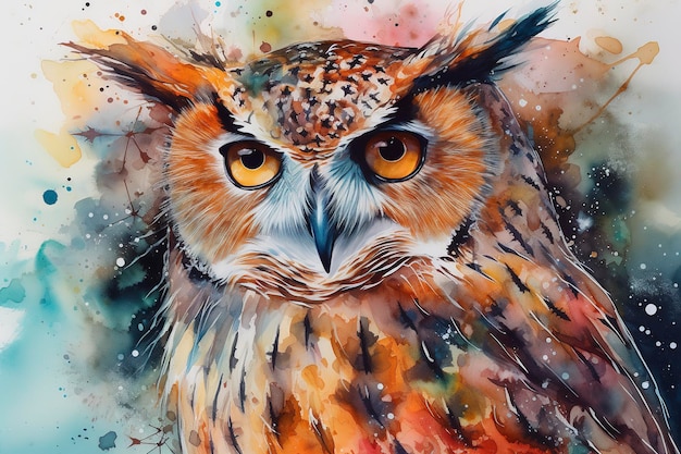 Paint a watercolor portrait of a wise owl featu Generative AI