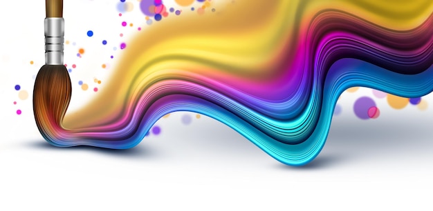 Paintbrush drawing a bright multicolored wave on a white background