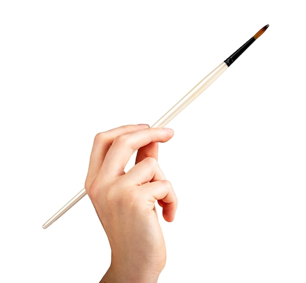 Paintbrush paint brush in hand of artist making brushstroke isolated on white background