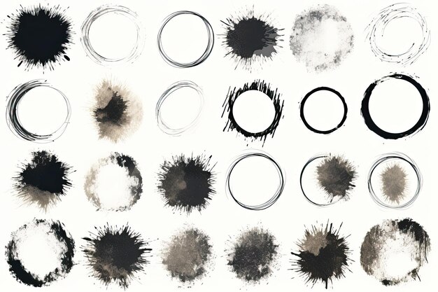 Photo paintbrush set with bundles of brush strokes and vector circle frames grunge design elements inclu