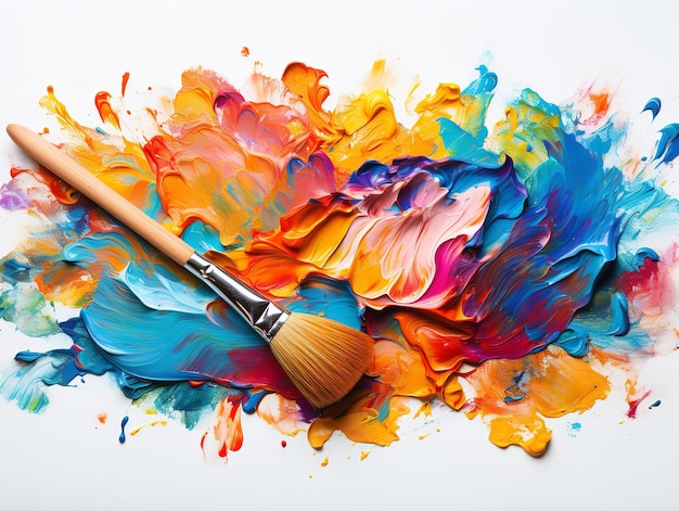 Photo paintbrush with vibrant paints creativity in color isolated on white background ai generated