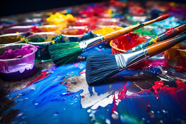 Paintbrushes dipping into vibrant colors