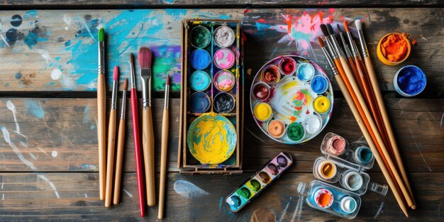 PaintBrushes Filled Wooden Table