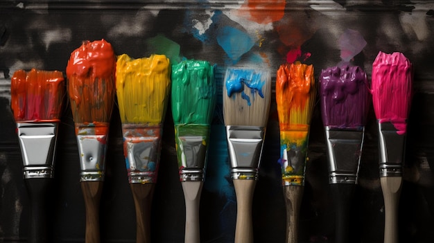 Paintbrushes and seven different colors