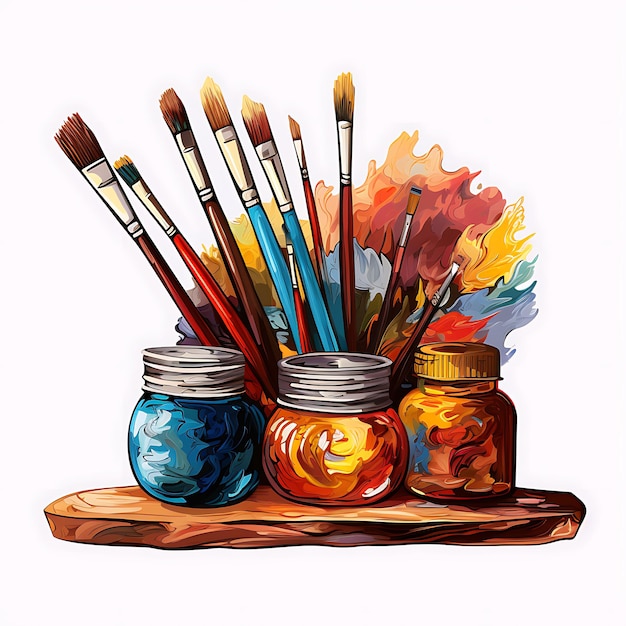 Photo paintbrushes with tubes of paint clipart