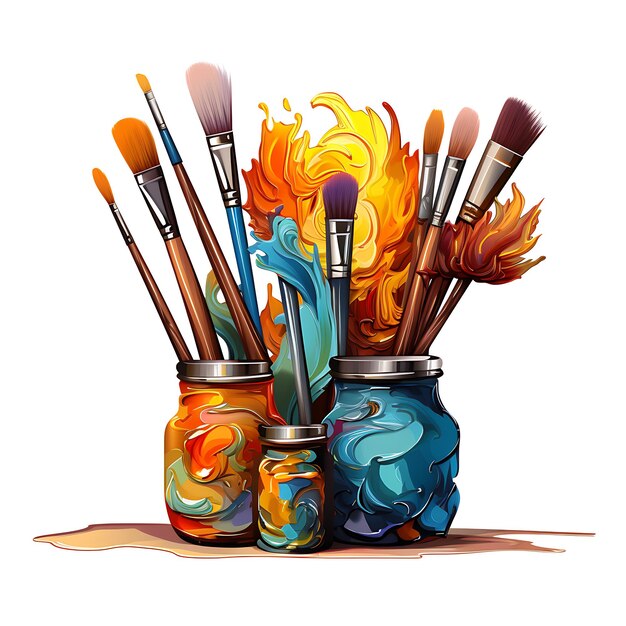 Photo paintbrushes with tubes of paint clipart
