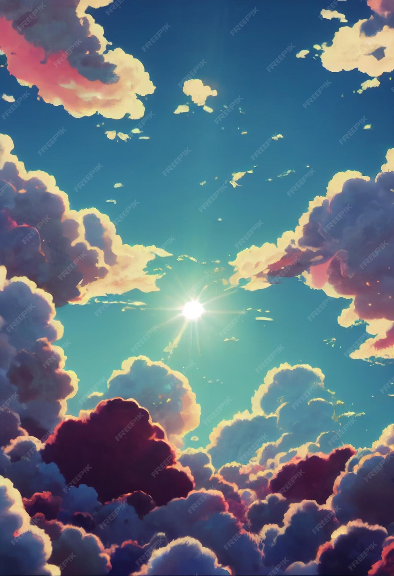 Premium Photo | A painted anime background of a sky with fluffy pink clouds