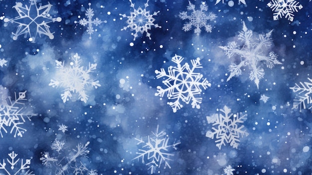 Painted background in dark blue color with snowflakes Winter concept