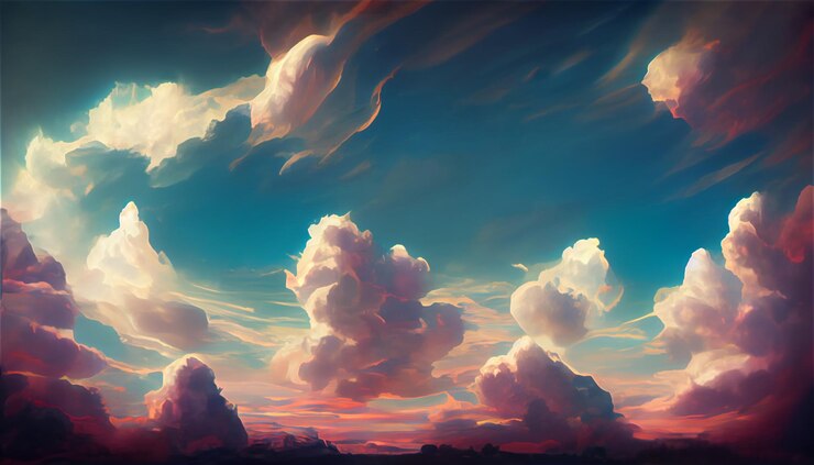 Photo painted blue sky with clouds