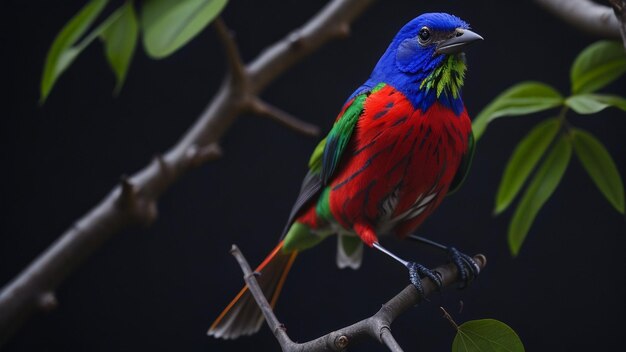 Painted bunting Realistic beautiful bird on the brunch of tree Forest Background Ai generated