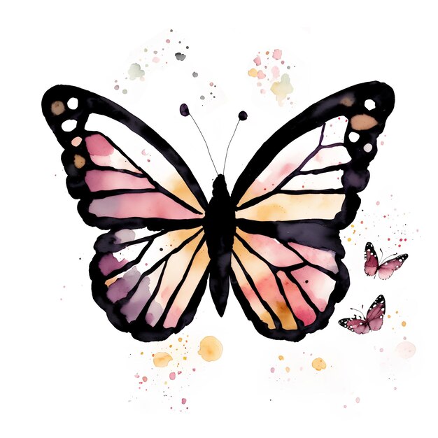 Painted butterfly watercolor paint white background