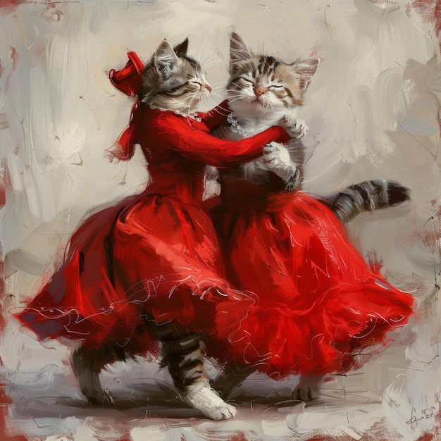 Painted Cats Dance Rumba Cats Move Beautifully Drawing Imitation Abstract Generative AI Illustration