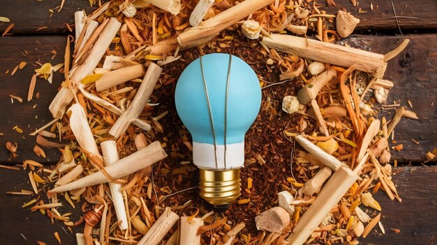 Photo painted chalky light bulb and wooden shavings