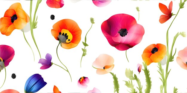 Photo painted colored poppies on a white background