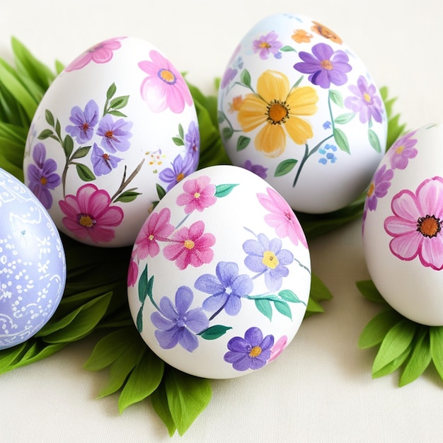 painted Easter egg with flowers