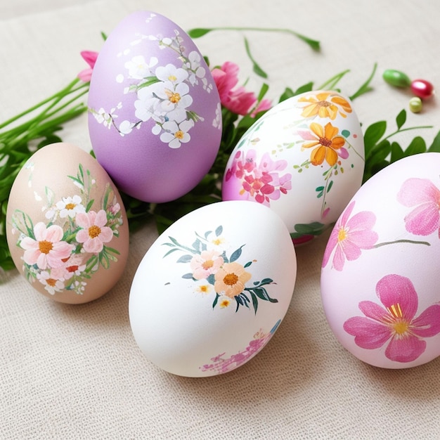 painted Easter egg with flowers