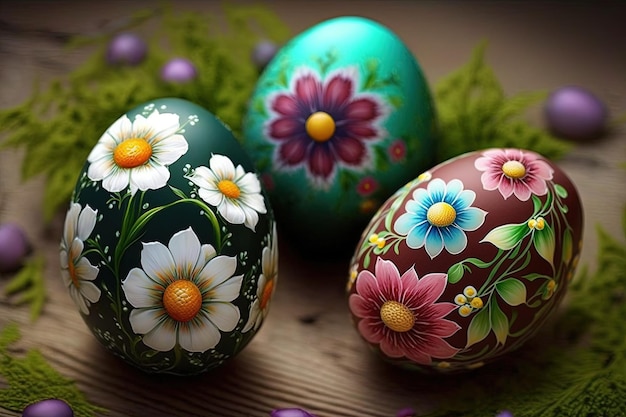 Painted Easter eggs Easter card AI generated