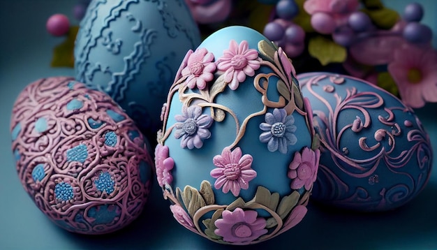 Painted Easter eggs on the table Generative AI