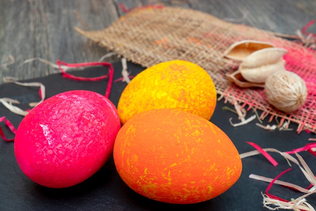 Painted eggs of a traditional Christian Easter holiday.