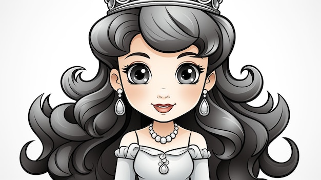 Нарисованная сказочная принцесса с длинными волосами мультипликационный персонаж детские сказкиxA