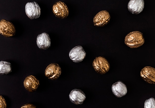 Painted golden and silver walnuts