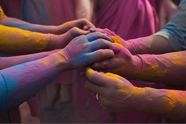 Painted hands at Holi festival India