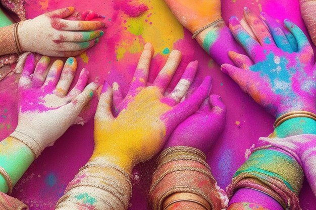 Painted hands at Holi festival India