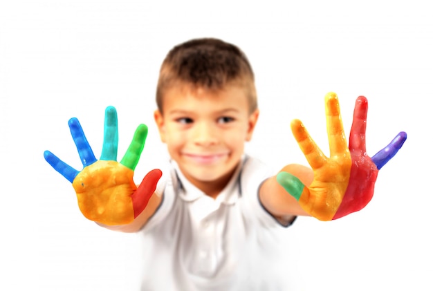 Painted hands of a little boy