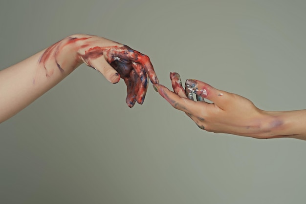 그려진된 손 손 관능적인 터치 손가락에 도달 아담 기호 인간 관계를 만지려고 두 손