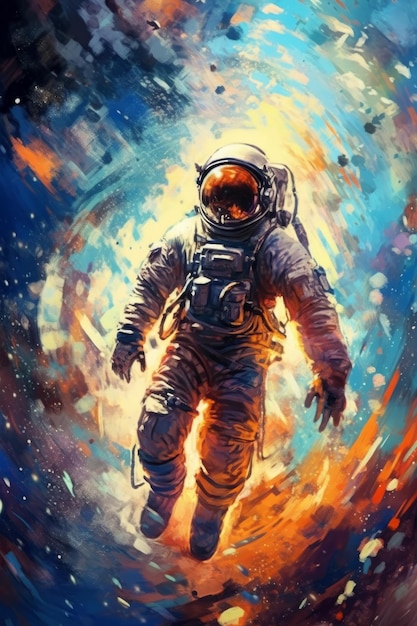 A painted illustration of astronaut in space