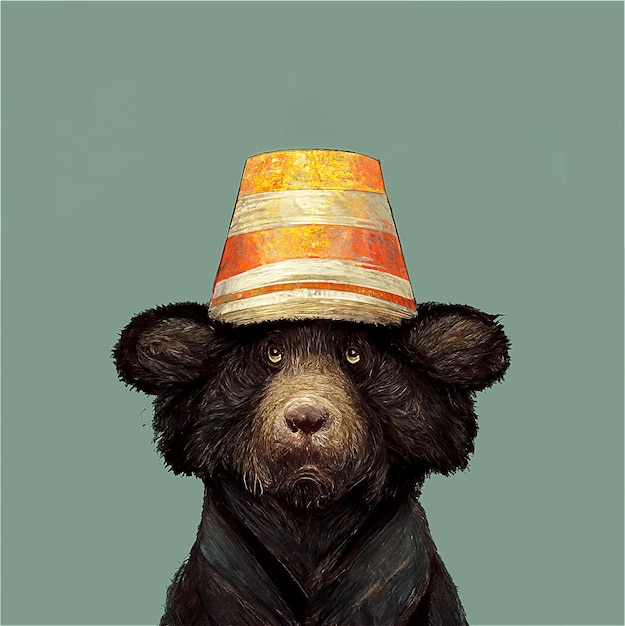 A painted illustration of a sad Teddy bear with yellow hat