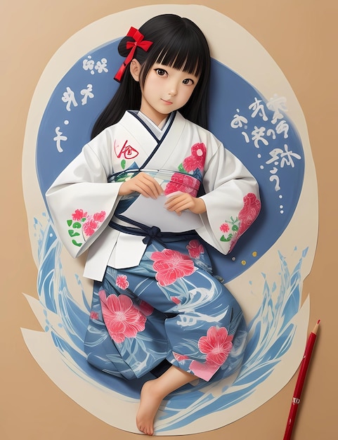 a painted japanese girl in a kimono