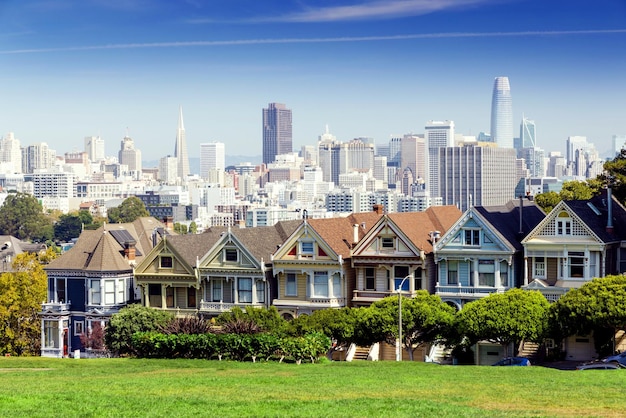 The Painted Ladies and San Francisco downtown