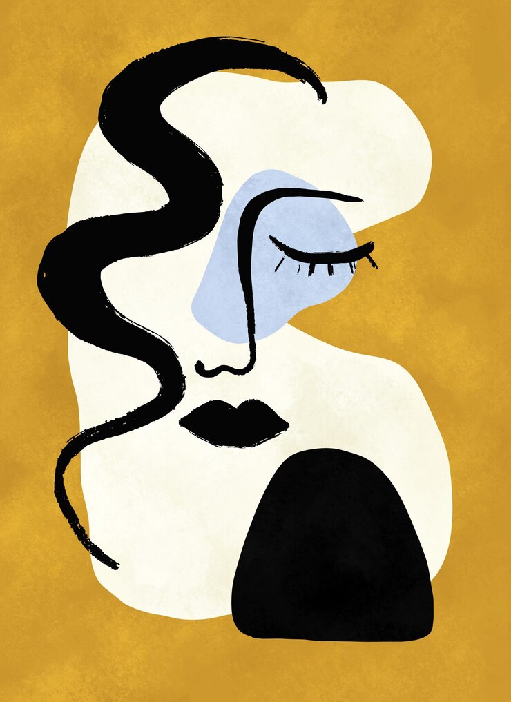 Photo painted line art woman face beauty clothing line art girl painting