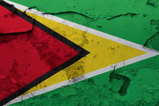 Painted national flag of Guyana on a concrete wall