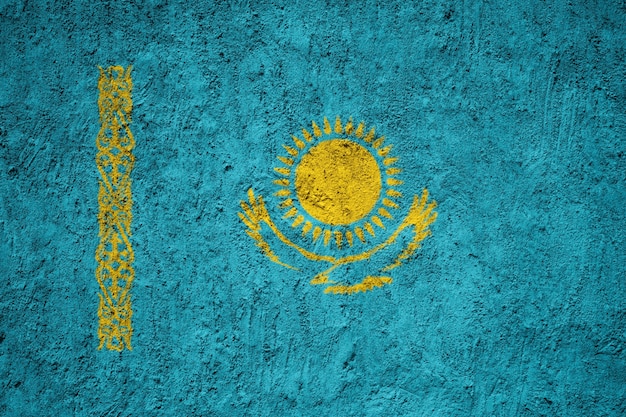 Painted national flag of Kazakhstan on a concrete wall