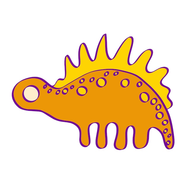 a painted orange dinosaur with a yellow crest on its back stands isolated on a white background