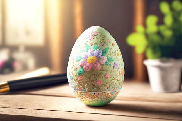 Painted in pastel colors easter egg on table