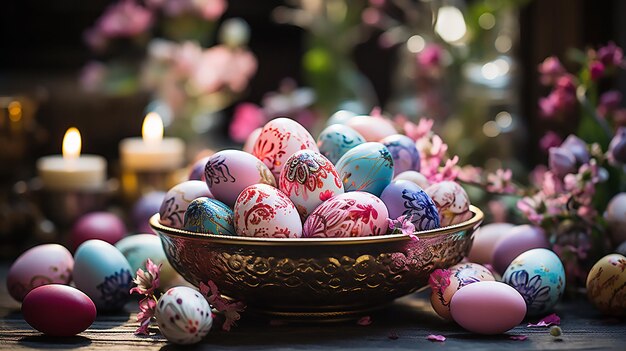 Painted pink and blue eggs