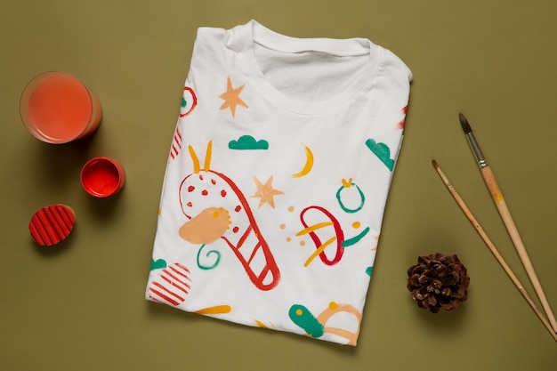 Painted plain white t-shirt with colorful design