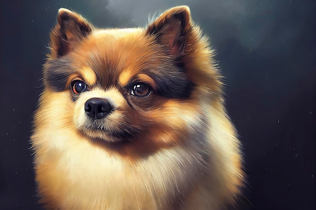 Painted portrait of a Pomerania dog