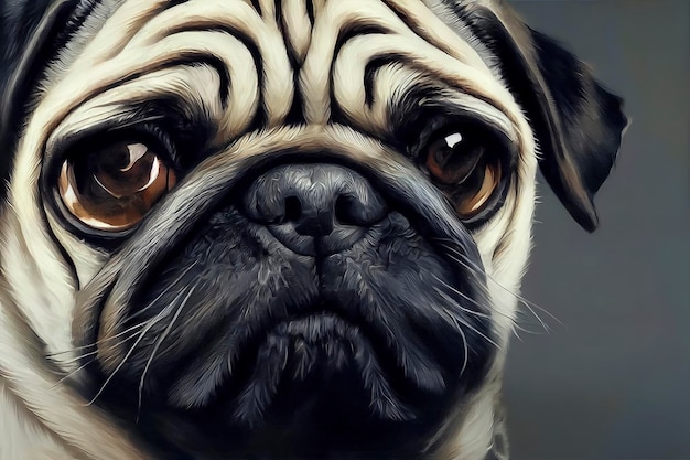 Painted portrait of a pug dog