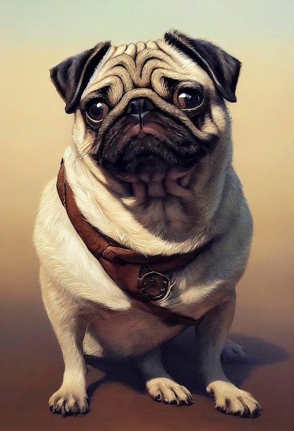 Painted portrait of a pug dog