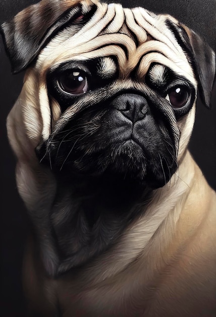 Painted portrait of a pug dog